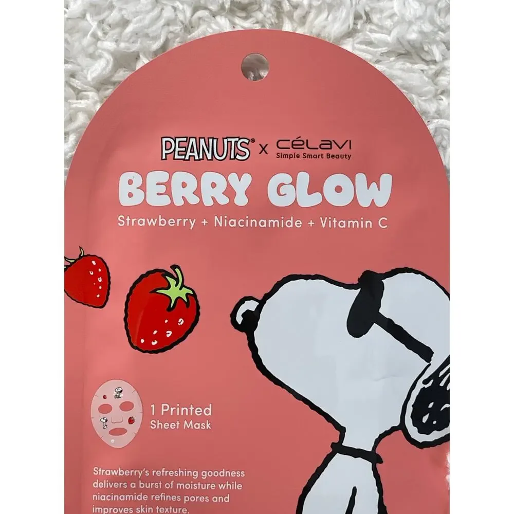 Peanuts x CelaVi Berry Glow Sheet Masks Snoopy Limited Edition NEW 5 Face Masks
